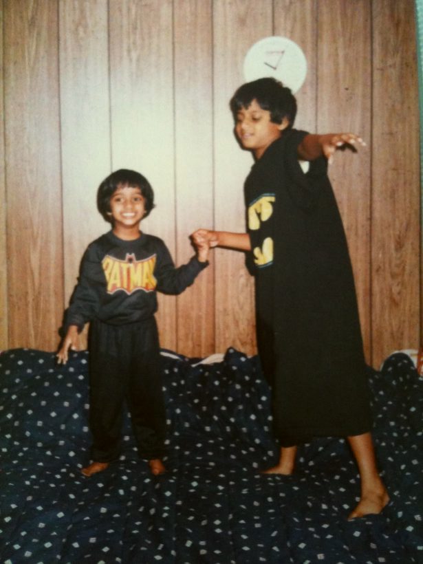 Childhood photo of two sisters dancing